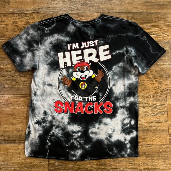 Buc-ee's I'm Just Here for the Snacks Beaver Peace Sign Black & White L T Shirt - Picture 1 of 5